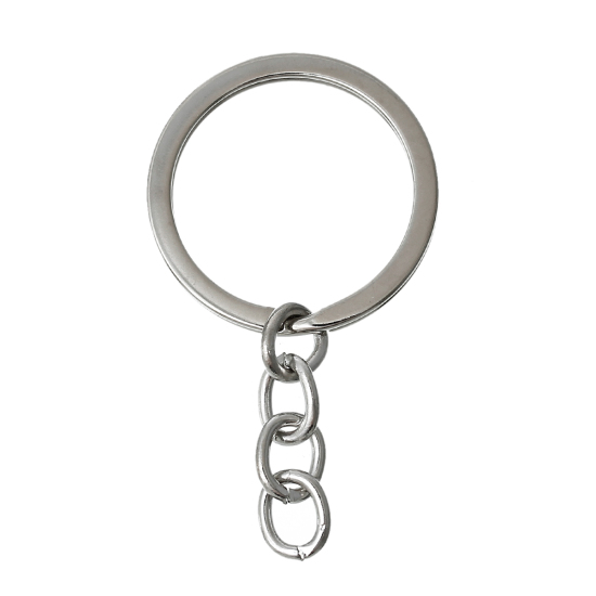 Picture of Iron Based Alloy Keychain & Keyring Circle Ring Silver Tone 5.5cm x 3cm, 3 PCs