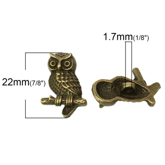 亜鉛合金 シャンクボタン 金属ボタン フクロウ 銅古美 22mm x 15mm、 30 個 の画像