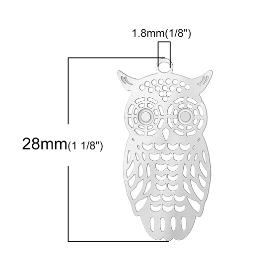 Immagine di Acciaio Inossidabile Charm Ciondoli Gufo Tono Argento Smalto 28mm x 15mm , Spessore: 0.3mm, 20 Pz