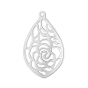 Picture of 304 Stainless Steel Filigree Stamping Charm Pendants Teardrop Silver Tone Pattern Hollow Carved 23mm( 7/8") x 16mm( 5/8"), 20 PCs