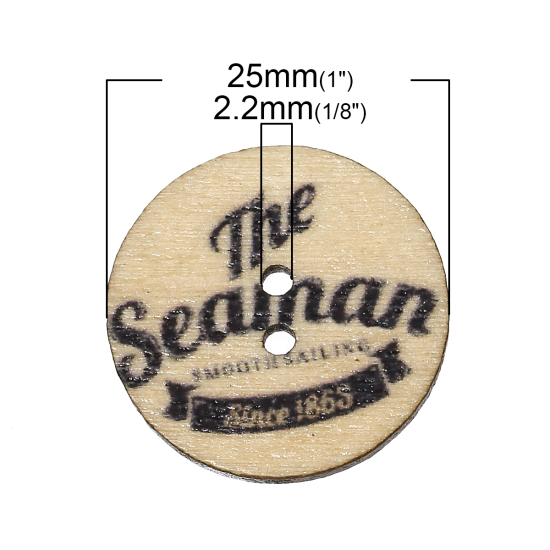 Immagine di Legno Bottone da Cucire ScrapbookBottone Tondo Nero Due Fori A Random Disegno 25mm Dia, 100 Pz