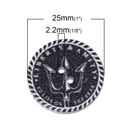 Imagen de Botón Dos Agujeros Costura Madera de Ronda ,Negro ,Al Azar 25mm Diámetro, 100 Unidades