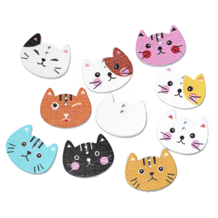Immagine di Legno Bottone da Cucire ScrapbookBottone Gatto A Random Due Fori 20mm x 16mm, 100 Pz