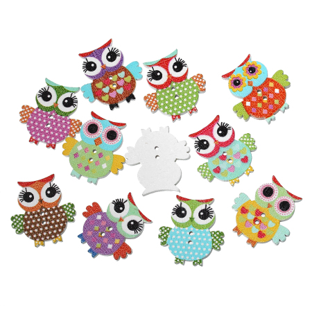 Natürliches Holz Knöpfe zum aufnähen Eule zufällig gemischtt 2 Löcher 25mm x 24mm - 24mm x 23mm 100 Stück