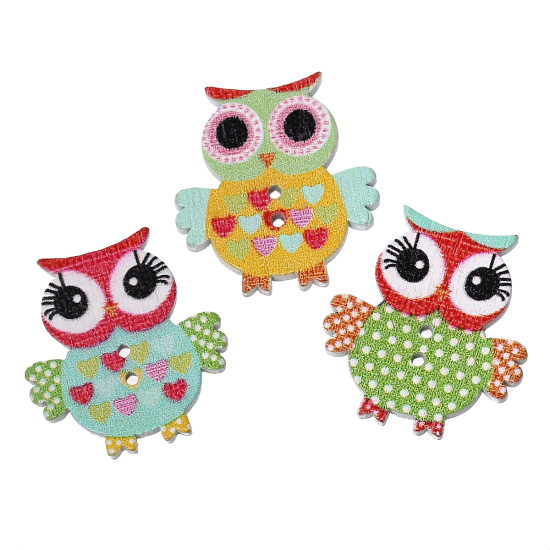 Изображение Шитье Деревянные Пуговицы  Сова Случайно С двумя отверстиями с узором “ С узором ” 25mm x 24mm - 24mm x 23mm, 100 ШТ