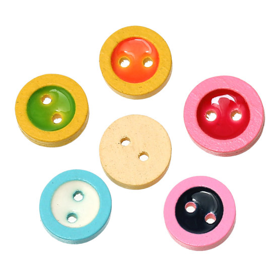 Bild von Natürliches Holz Nähen Knöpfe Scrapbooking Rund 2 Löcher gemischt 13mm D., 30 Stück
