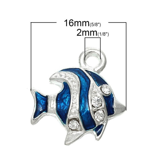 Image de Pendentif en Alliage de Zinc Animal Poisson Argenté à Strass Transparent Email 18mm x 16mm, 5 Pcs