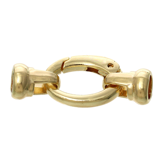 Picture of Zinc Based Alloy Hook Clasps Oval Gold Plated (Fits 6mm Cord) 3.7cm x 1.5cm, 5 Sets