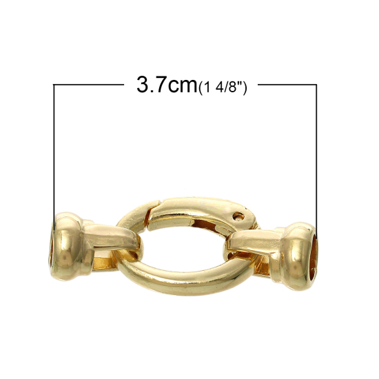 Picture of Zinc Based Alloy Hook Clasps Oval Gold Plated (Fits 6mm Cord) 3.7cm x 1.5cm, 5 Sets