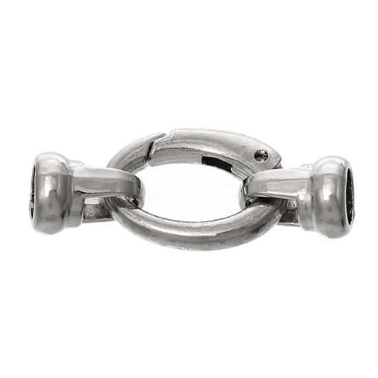 Picture of Zinc Based Alloy Hook Clasps Oval Silver Tone (Fits 6mm Cord) 3.7cm x 1.5cm, 5 Sets