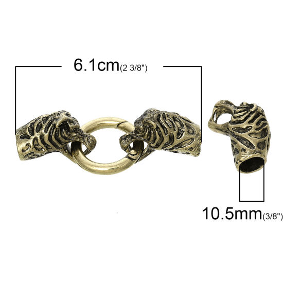 Bild von Zinklegierung Hakenverschluss Kopf von Leopard Bronzefarbe Passende Schnur: 8mm, 6.1cm x 2.5cm, 2 Sets