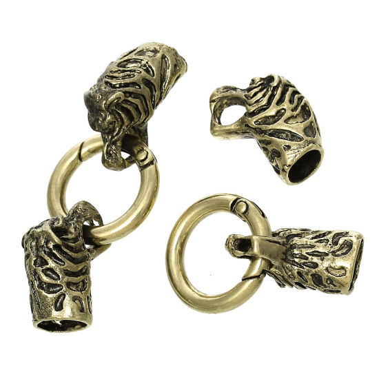 Picture of Zinc Based Alloy Hook Clasps Leopard head Antique Bronze (Fits 8mm Cord) 6.1cm x2.5cm, 2 Sets