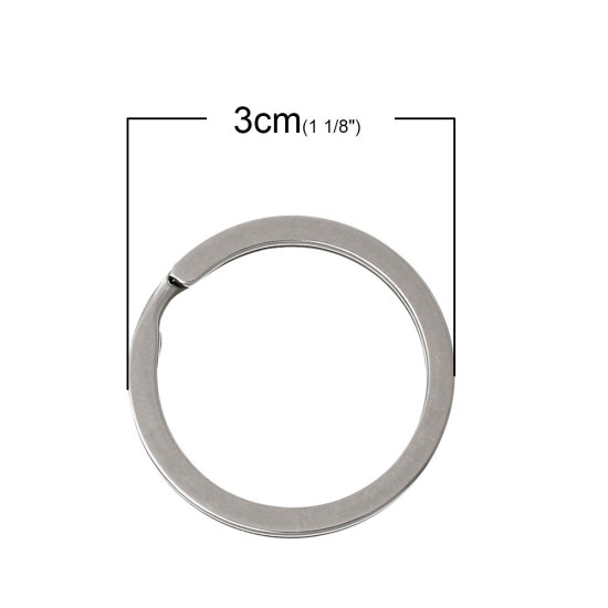 Picture of 304 Stainless Steel Keychain & Keyring Circle Ring Silver Tone 3cm(1 1/8") Dia, 30 PCs