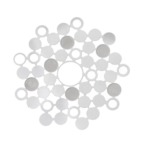 Picture of 304 Stainless Steel Filigree Stamping Embellishments Findings, Irregular Silver Tone, Hollow Circle Carved 4.1cm(1 5/8") x 4.1cm(1 5/8"), 1 Piece