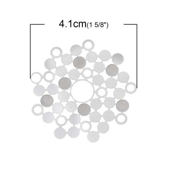 Picture of 304 Stainless Steel Filigree Stamping Embellishments Findings, Irregular Silver Tone, Hollow Circle Carved 4.1cm(1 5/8") x 4.1cm(1 5/8"), 1 Piece
