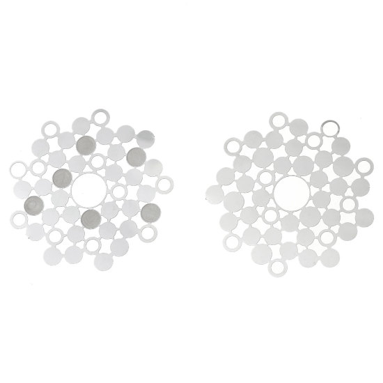 Picture of 304 Stainless Steel Filigree Stamping Embellishments Findings, Irregular Silver Tone, Hollow Circle Carved 4.1cm(1 5/8") x 4.1cm(1 5/8"), 1 Piece