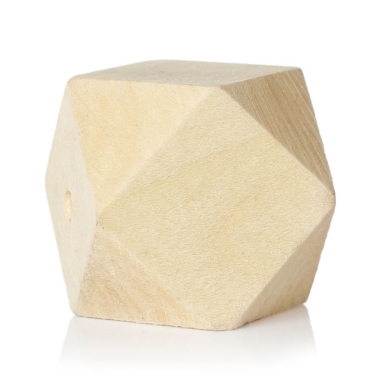 Picture of Wood Spacer Beads Polygon Natural About 3cm x 3cm, Hole: Approx 4.3mm-4.9mm, 5 PCs