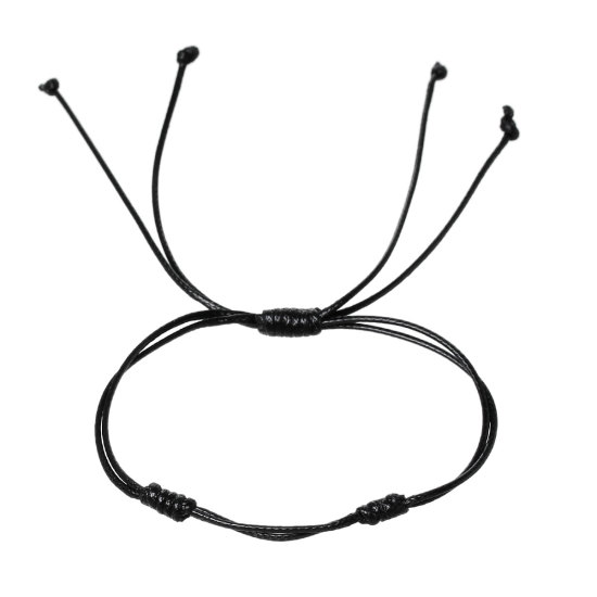 Picture of Polyamide Waved String Braided Friendship Bracelets Adjustable Black 31.2cm(12 2/8") long, 5 PCs