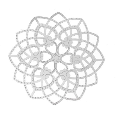 304 Stainless Steel Filigree Stamping Embellishments Findings, Flower Silver Tone, Heart Hollow Carved 6.2cm(2 4/8") x 6.2cm(2 4/8"), 10 PCs