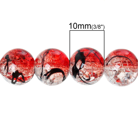Picture of Crystal Glass Loose Beads Round Red Mottled About 10mm Dia, Hole: Approx 1.4mm, 80cm long, 1 Strand (Approx 84 PCs/Strand)