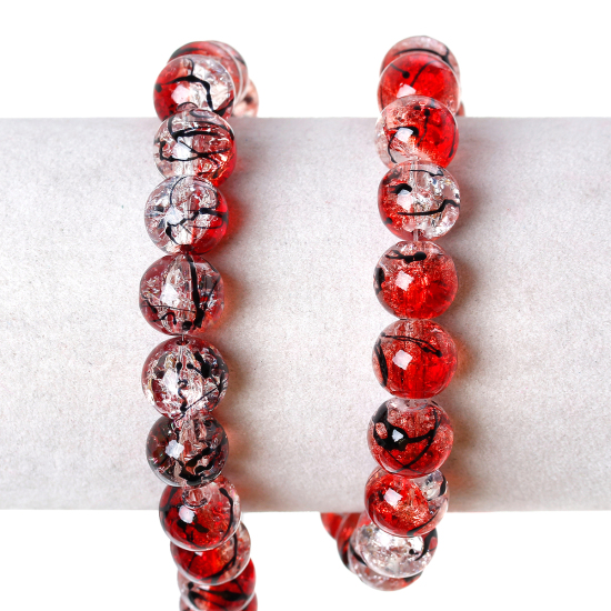 Picture of Crystal Glass Loose Beads Round Red Mottled About 10mm Dia, Hole: Approx 1.4mm, 80cm long, 1 Strand (Approx 84 PCs/Strand)