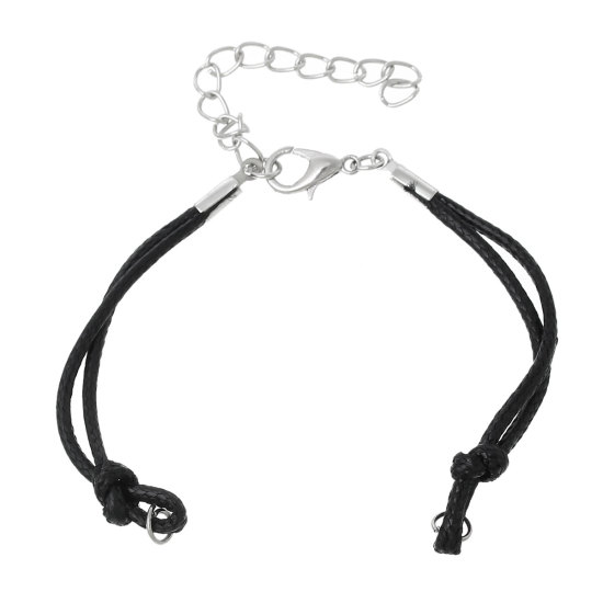 Picture of Nylon Waved String Braided Friendship Bracelets Black 14.3cm(5 5/8") long, 10 PCs