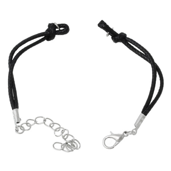 Picture of Nylon Waved String Braided Friendship Bracelets Black 14.3cm(5 5/8") long, 10 PCs
