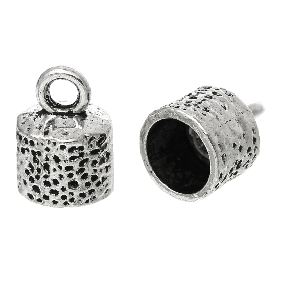 Picture of Necklace Cord End Cap Beads Tips For Leather Cord Jewelry (Fits 10mm Cord) Cylinder Antique Silver Color 17mm x 12mm, 50 PCs