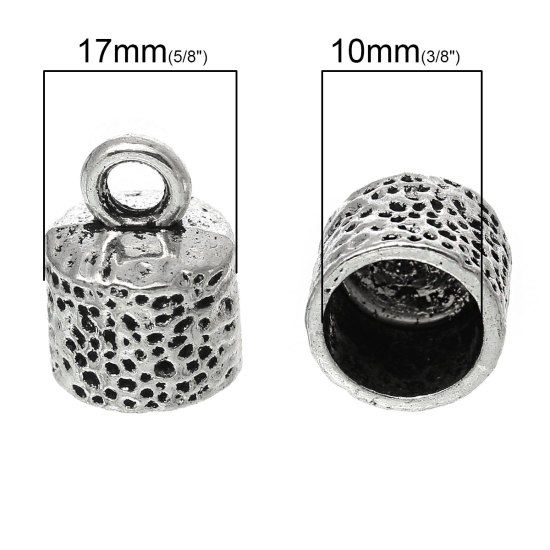 Image de Embouts pour Cordons Cordon pour Collier Bracelet en Alliage de Zinc Colonne Argent Vieilli, ( pr Cordons: 10mm ) Longueur: 17mm, Largeur: 12mm, 50 Pcs