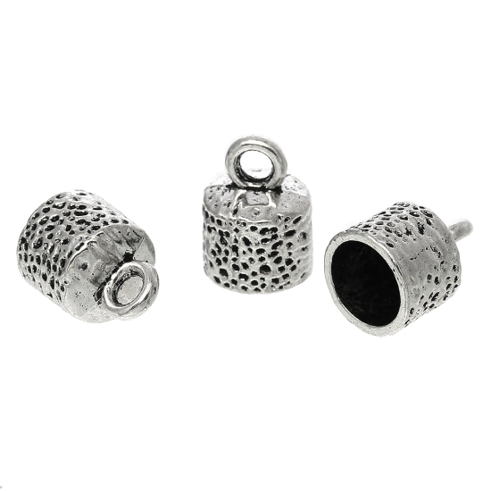 Image de Embouts pour Cordons Cordon pour Collier Bracelet en Alliage de Zinc Colonne Argent Vieilli, ( pr Cordons: 10mm ) Longueur: 17mm, Largeur: 12mm, 50 Pcs