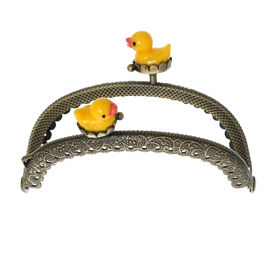 Picture of Zinc Based Alloy Kiss Clasp Lock Purse Frame Arch Antique Bronze Yellow Resin Duck 8.8cm x6.3cm(3 4/8" x2 4/8"), Open Size: 11.8cm x8.8cm(4 5/8" x3 4/8"), 2 PCs