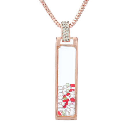 Floating Living Memory Glass Locket Necklace Box Chain Rose Gold Rectangle Pendant With Multicolor Rhinestone 77.5cm(30 4/8") long, 1 Piece