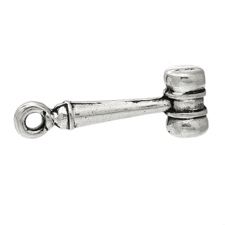 Image de Pendentifs en Alliage de Zinc 3D Marteau Argent Vieilli 19mm x 7mm, 200 Pcs
