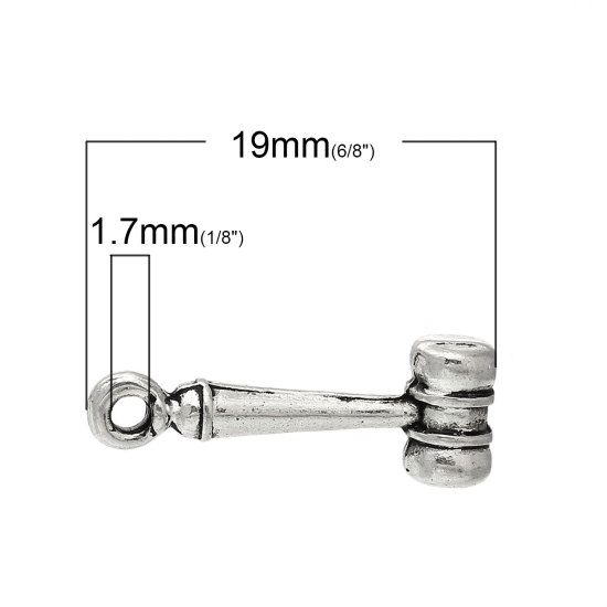 Picture of Zinc Metal Alloy 3D Charm Pendants Hammer Antique Silver Color 19mm( 6/8") x 7mm( 2/8"), 200 PCs