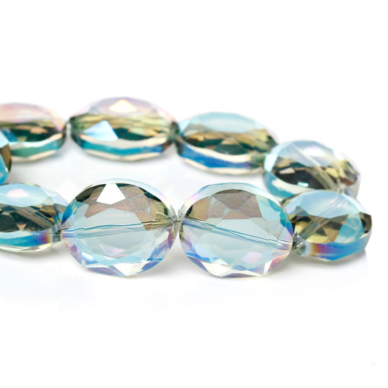Picture of Crystal Glass Loose Beads Oval Deep green AB Rainbow Color Aurora Borealis Faceted Transparent About 24mm x 20mm, Hole: Approx 1.3mm, 10 PCs