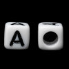 Imagen de Cuentas Acrílico Cubo Blanco & Negro Letra "A" 6mm x 6mm, Agujero: acerca de 3.5mm, 500 Unidades