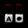 Imagen de Cuentas Acrílico Cubo Blanco & Negro Letra "A" 6mm x 6mm, Agujero: acerca de 3.5mm, 500 Unidades