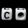 Imagen de Cuentas Acrílico Cubo Blanco & Negro Letra "C" 6mm x 6mm, Agujero: acerca de 3.5mm, 500 Unidades