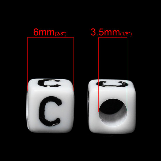 Bild von Acryl Spacer Zwischenperlen Perlen Würfel Weiß & schwaz Buchstaben "C" ca 6mm x 6mm Loch:ca 3.5mm 500 Stück