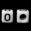 Picture of Acrylic Spacer Beads Cube White & Black Alphabet/ Letter "O" About 6mm x 6mm, Hole: Approx 3.5mm, 500 PCs
