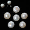 Picture of (Grade A) Natural Freshwater Cultured Pearl Beads Round Creamy-White High Luster Half Hole About 6.5mm Dia. - 6mm Dia., Hole: Approx 0.5mm, 2 Pairs (4 PCs)