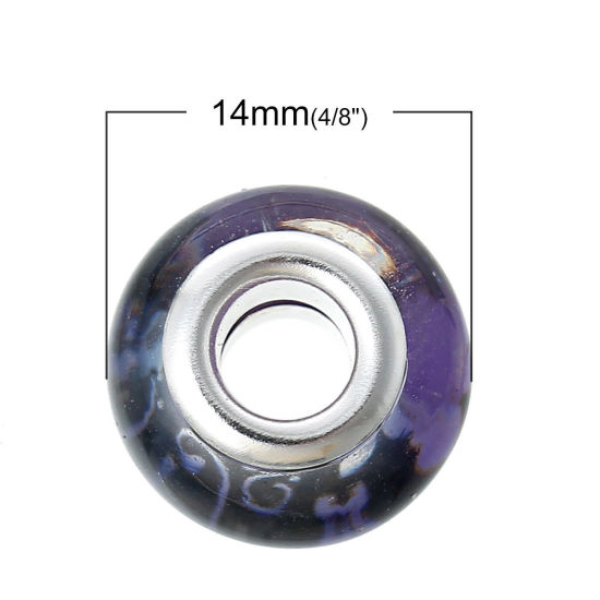 Bild von Glas European Stil Charm Großlochperlen Rund Silberfarbe Blumen Geschnitzt Zufällig Mix etwa 14mm x 9mm, Loch:Ca 5.1mm, 20 Stück