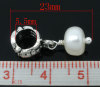 Bild von European Stil Charm Großloch Dangling Perlen Flachrund Milchweiß Versilbert 23x8mm, 10 Stücke