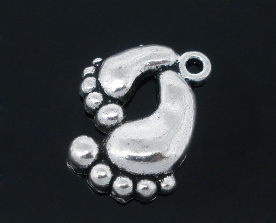 Immagine di Lega di Zinco Charm Ciondoli Piedi Argento Antico Nulla Disegno 20.0mm x 17.0mm, 40 Pz