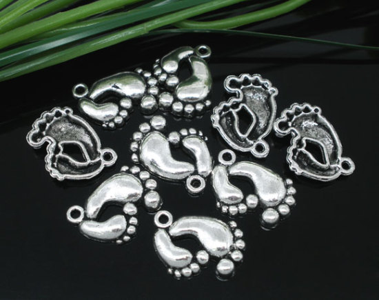Immagine di Lega di Zinco Charm Ciondoli Piedi Argento Antico Nulla Disegno 20.0mm x 17.0mm, 40 Pz