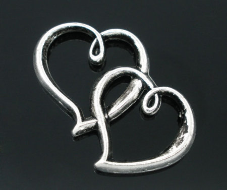 Zinc Based Alloy Pendants Heart Antique Silver Color 3.2cm x2.5cm(1 2/8" x1"), 20 PCs