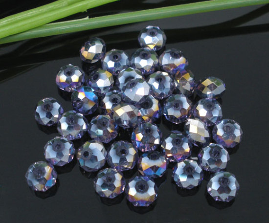 Picture of Crystal Glass Loose Beads Round Violet AB Rainbow Color Aurora Borealis Faceted About 6mm Dia, Hole: Approx 1.2mm, 200 PCs