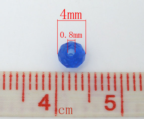 クリスタルガラスビーズ フラットラウンド 青 透明 ファセット・カット 約 4mm直径、 穴：約 0.8mm、 200 個 の画像
