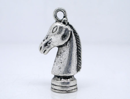 Zinc Metal Alloy 3D Charm Pendants Chess Knight Antique Silver Color 27mm(1 1/8") x 8mm( 3/8"), 10 PCs