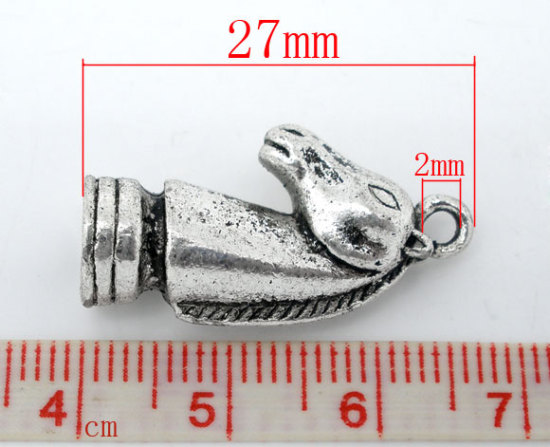 Picture of Zinc Metal Alloy 3D Charm Pendants Chess Knight Antique Silver Color 27mm(1 1/8") x 8mm( 3/8"), 10 PCs